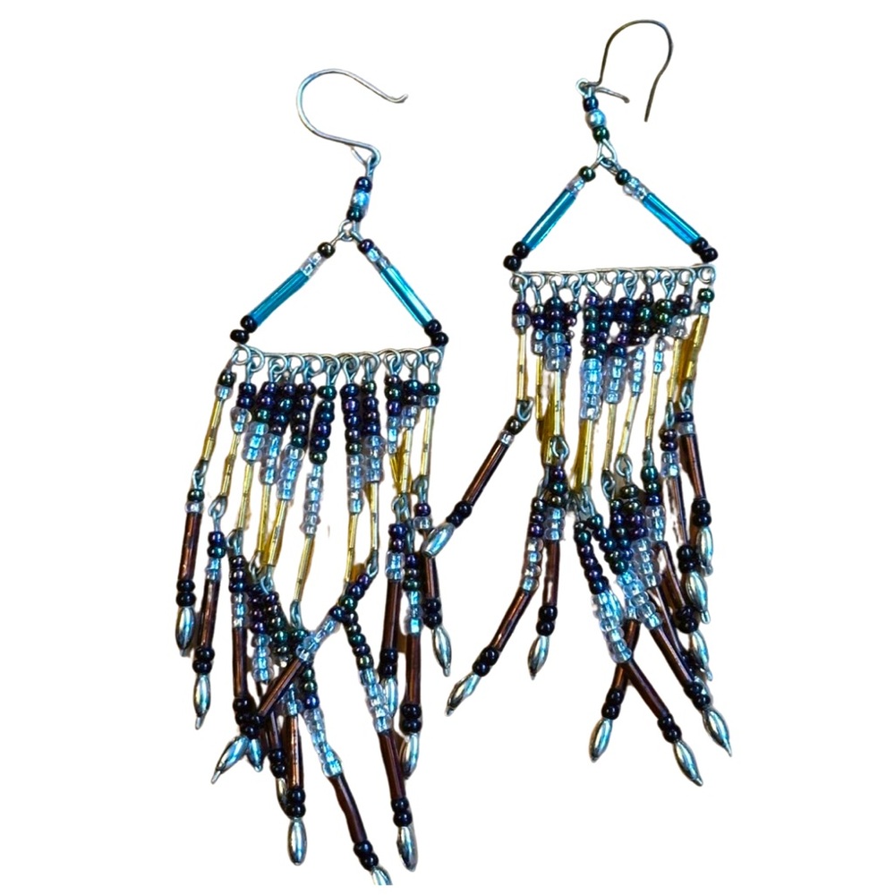 Vintage Beaded Boho Fringe Earrings – Handmade & Earthy Festival Jewelry 🌿
